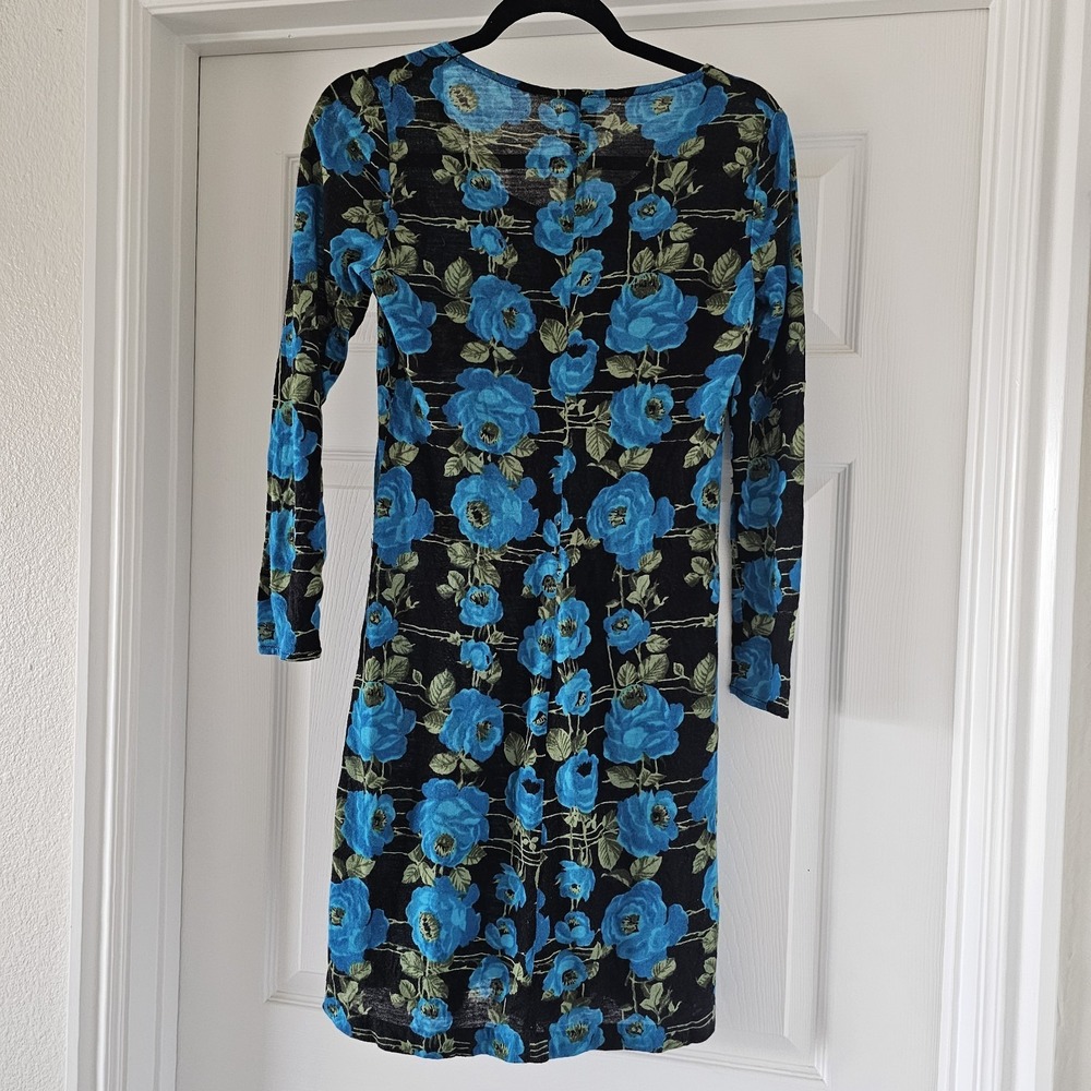 1980s Vintage Marlet Gran Moda Minindress Midnight Blue Black Floral #96 - Picture 4 of 6